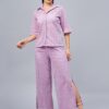WineRed Woman Purple Schiffli Oversized Shirt and pant Co-ord Set