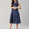 WineRed Women Navy Blue Front Triangle Cut -out A-line Dress