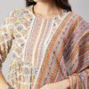 WineRed Woman White Geomatric Print Embroidery Neck Sharara with Dupatta Set