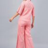WineRed Woman Pink Schiffli Oversized Shirt and pant Co-ord Set