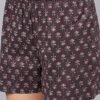 WineRed Woman Brown Lotus Print With Shorts Night Suit Set