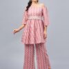 WineRed Woman One- Shoulder Chevron Print Co-ord Set