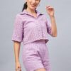 WineRed Woman Schiffli Shirt & Shorts Co-ord Set