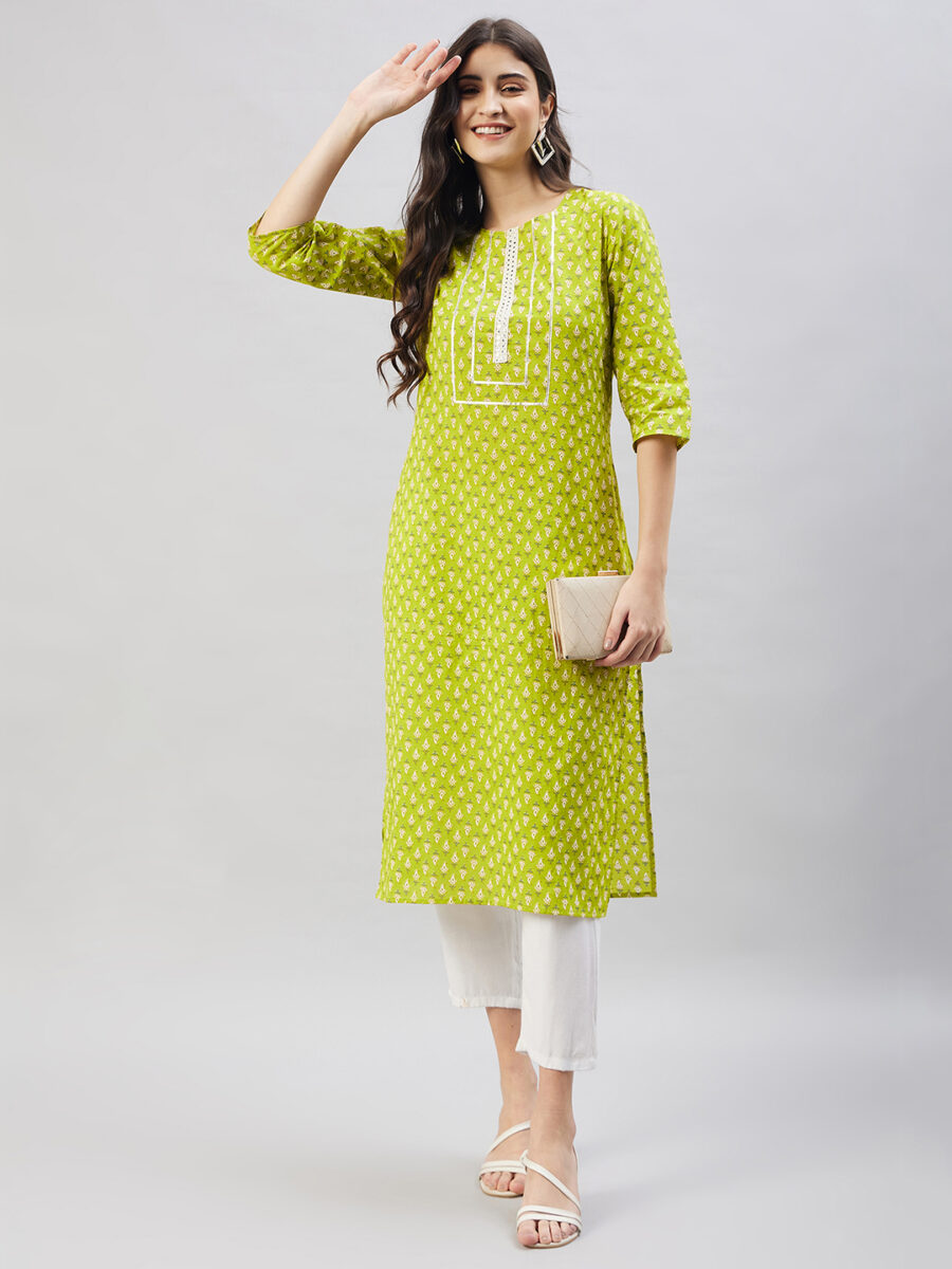 Green Cotton Kurta - Best Design for Women and Girls Online