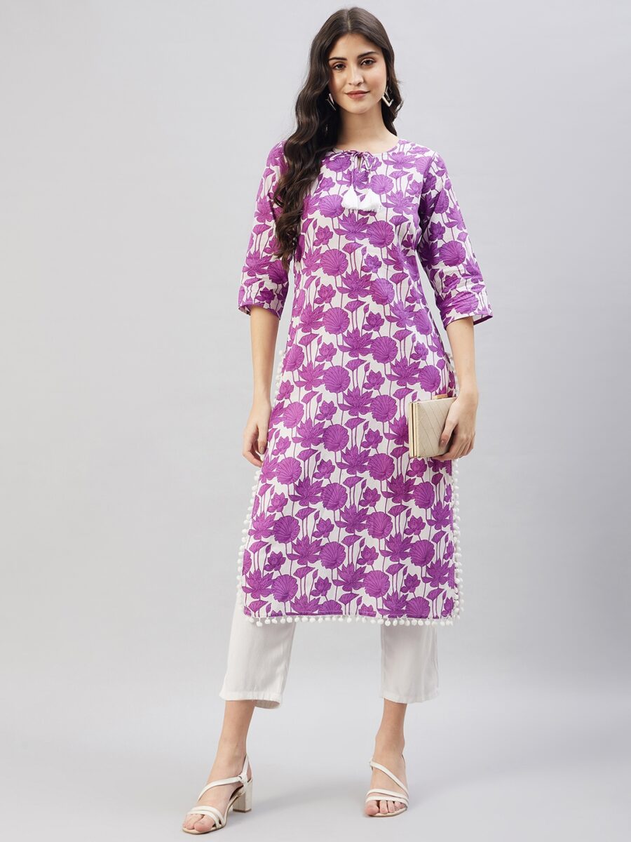 Purple Cotton Kurta - Trendy Design for Women Online