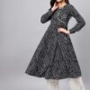 Best Black Bandhej Flared Angrakha Kurta for Women and Girls