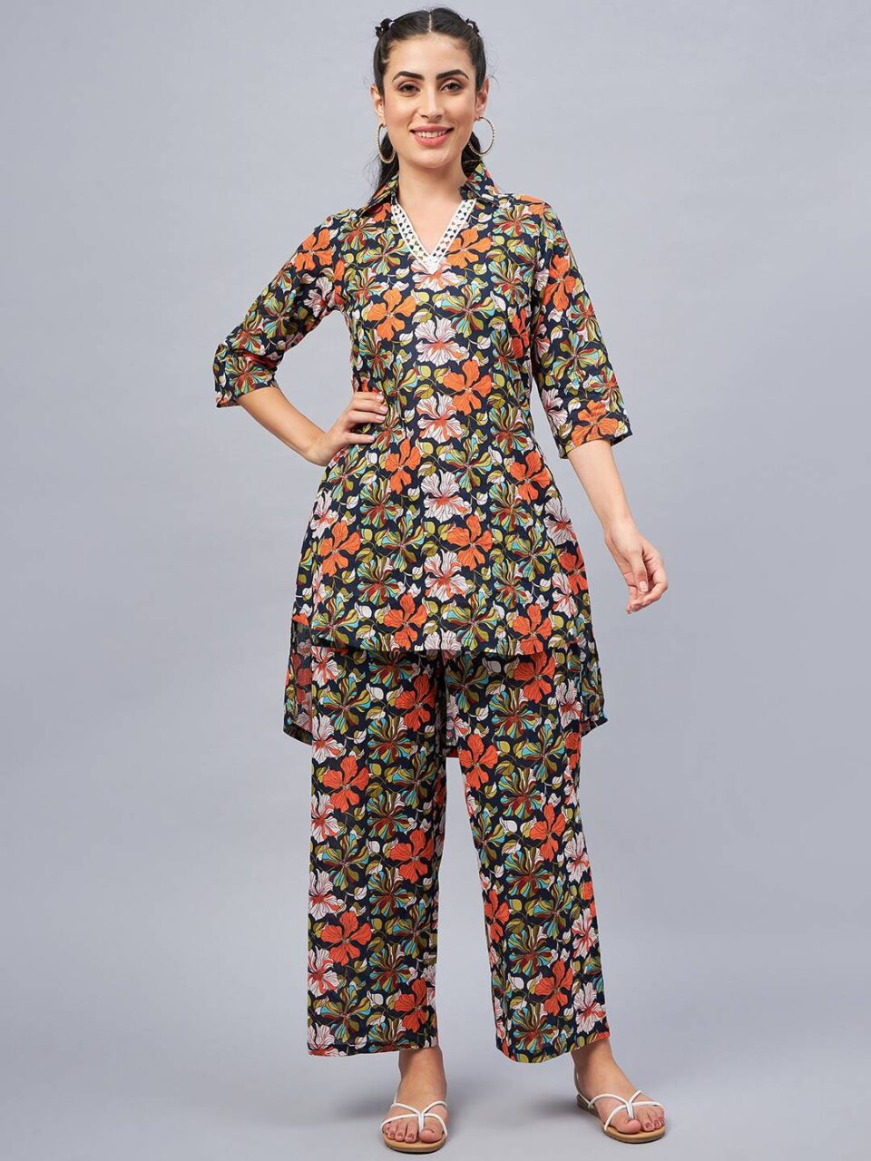 Navy Blue Co-ord Set - Ethnic Cotton Co-ord for Women