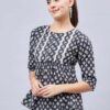black and white yoke-printed lace top by WineRed