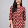 Trendy Maroon Floral Front-Opening Tunic Tops for Women