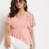 Pink Dobby Smoking Yoke Top - Trendy, Sexy Tops for Girls