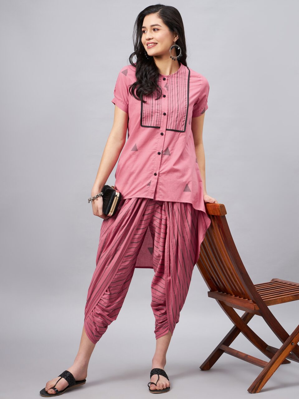 Hi-Low set of Dhoti Kurta for Women by WineRed